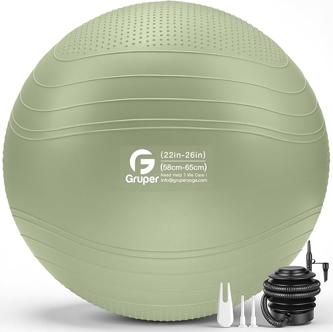 Gruper Yoga Ball, Extra Thick Non Slip Exercise Ball for Workout, Yoga, Pregnancy, 4 Sizes Anti Burst Chair for Home and Office, Includes Foot Pump & Fitness Guide