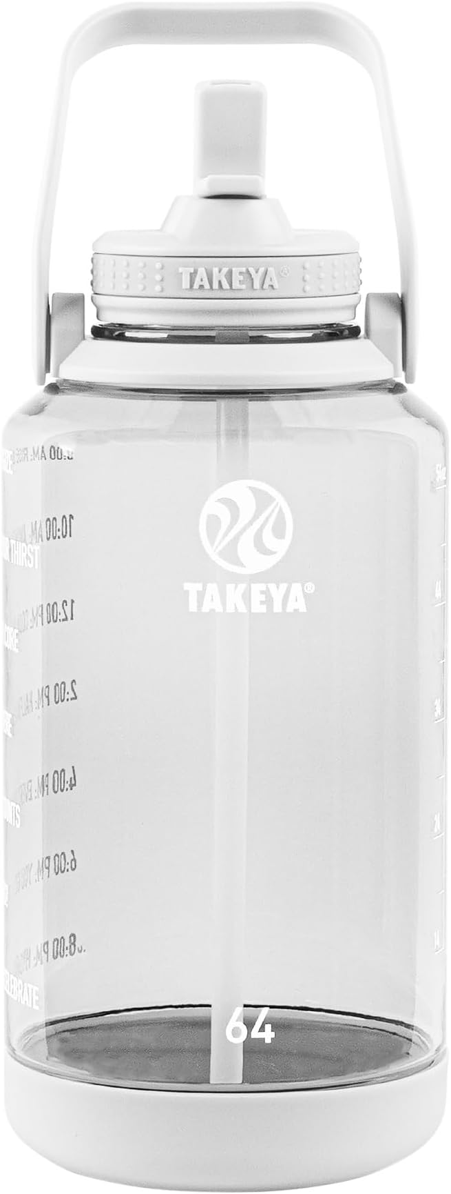 Takeya Motivational Water Bottle with Straw Lid and Time Marker (64 oz, Cloud White) - Leakproof, BPA Free Water Bottle for Daily Intake Tracking