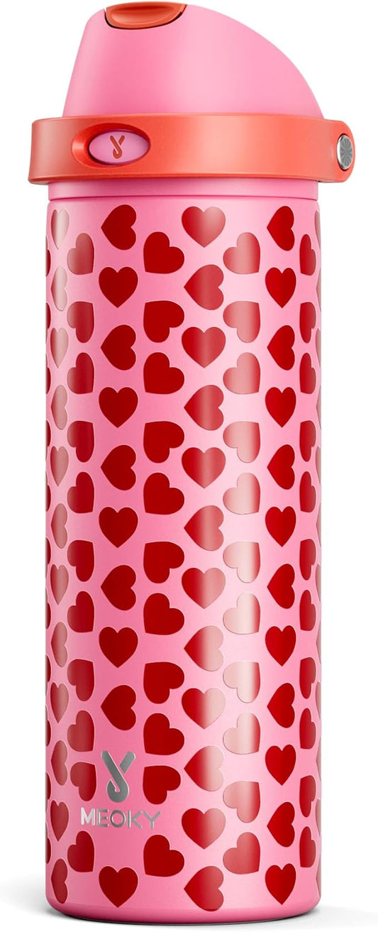 24 oz Valentine's Day Water Bottle: Meoky Stainless Steel Heart Water Bottle with 2-in-1 Straw and Spout Lid - Leak Proof, Fits in Car Cup Holder, Valentines Day for Her Women Wife Girls, Lovie