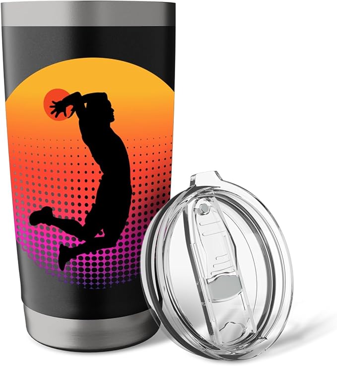 Basketball Game Hoop Slam Dunk Ball Retro Sunset Player Gift Stainless Steel Insulated Tumbler