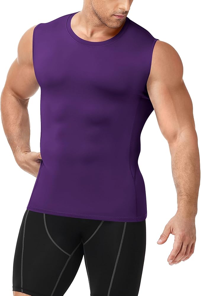 Men's Compression Shirt Sleeveless Athletic Workout Tank Tops Quick Dry Muscle Undershirts for Gym Running