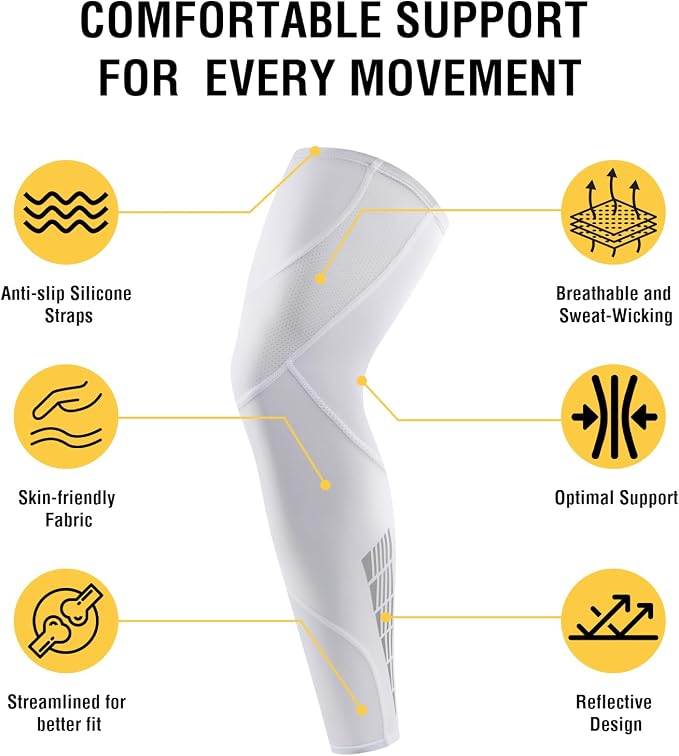 Full Leg Compression Sleeve for Men Women 2 Pack Leg Sleeves | Long Knee Sleeve Calf, Legs Support, Ultra-thin Breathable,UV Sun Protection,Quick-dry for Running Basketball Athletic