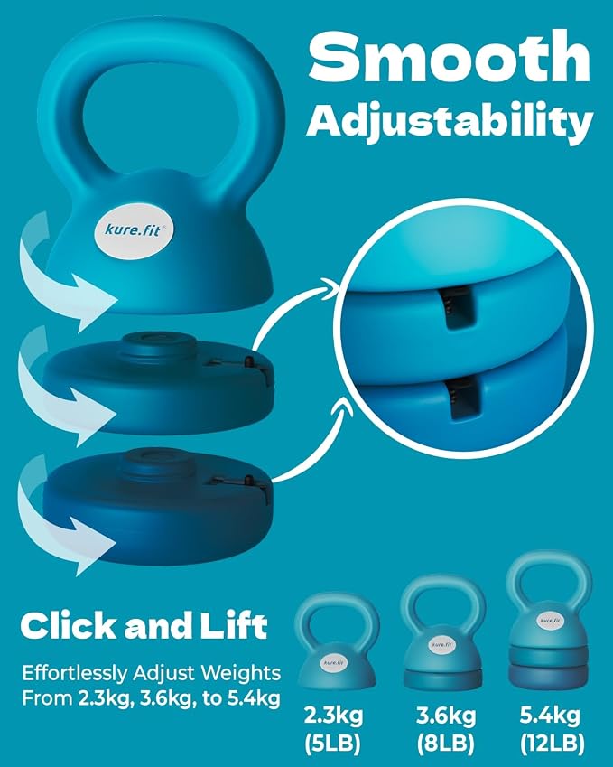 Adjustable Kettlebell | 5 lb - 12 lb | Kettlebell Weights Set for Home Gym | Full-Body Workouts, Strength Training, Weight Loss | Fabric Booty Band | Beginners & Women