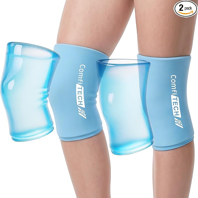 ComfiTECH Youth Knee Gel Ice Pack Wrap Sleeves, 2 Packs, M | 360 Full Coverage, Soft Flexible After Frozen, Custom Fit For Teen Athletes, Relieve Knee Soreness & Ligament Strains