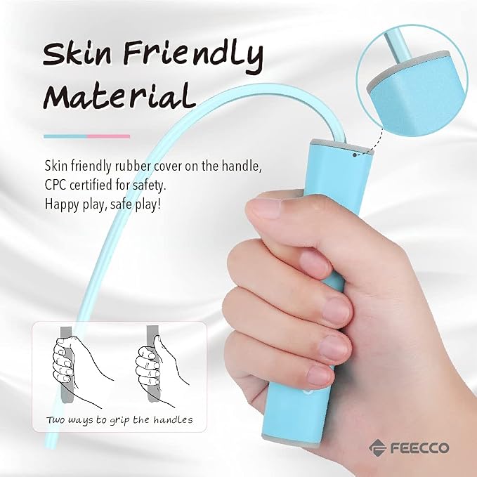 FEECCO Jump Rope for Kids, Pink and Blue Colored Jump Ropes for Girls and Boys 3~12 Years Old, with Adjustable Length Rope and Skin Friendly Silicone Handles
