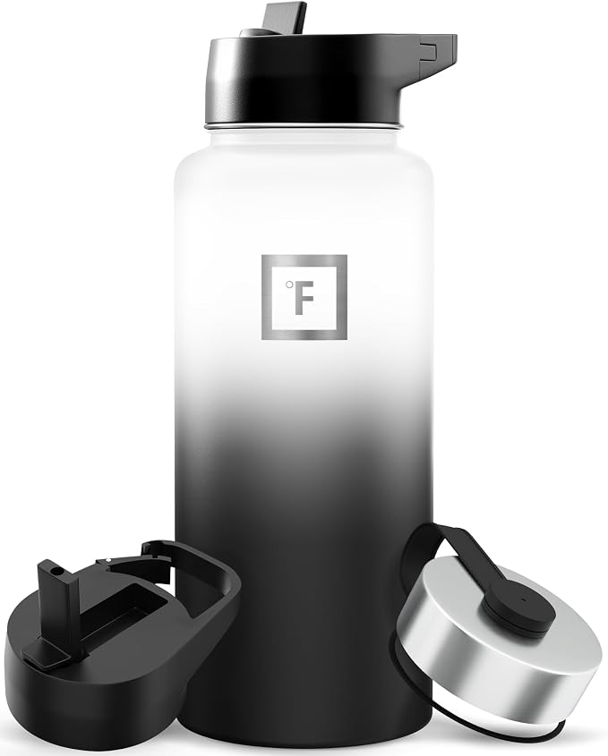IRON °FLASK 32 oz Wide Mouth Water Bottle with 3 Lids | Insulated Stainless Steel Sports Water Bottle with 3 Leakproof Lids - BPA Free, Cold 24 Hrs, Sweat Free (Day & Night)