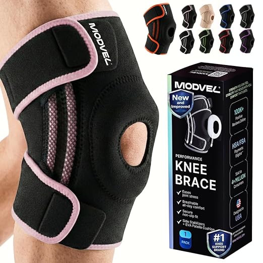 Modvel Knee Brace with Side Stabilizers & Patella Gel Pads for Pain Relief and Joint Support Breathable, Non-Slip Compression Sleeve for Men & Women, Arthritis, Meniscus, ACL Recovery