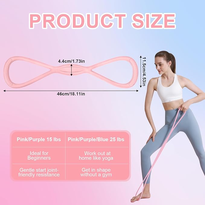 Figure 8 Resistance Band: Resistance Bands with Handles for Working Out - 8 Shaped Resistance Bands for Women - Exercise Bands for Arms - Fullbody Yoga Pulling Rope
