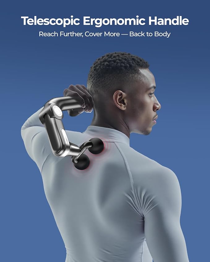 KingPavonini Foldable Massage Gun Deep Tissue, Dual-Ball Head, Model JA-G7 | Adjustable Head Angle, Extendable Handle, Handheld Percussion Back Massager Gun for Pain Relief, Gift for Men Women