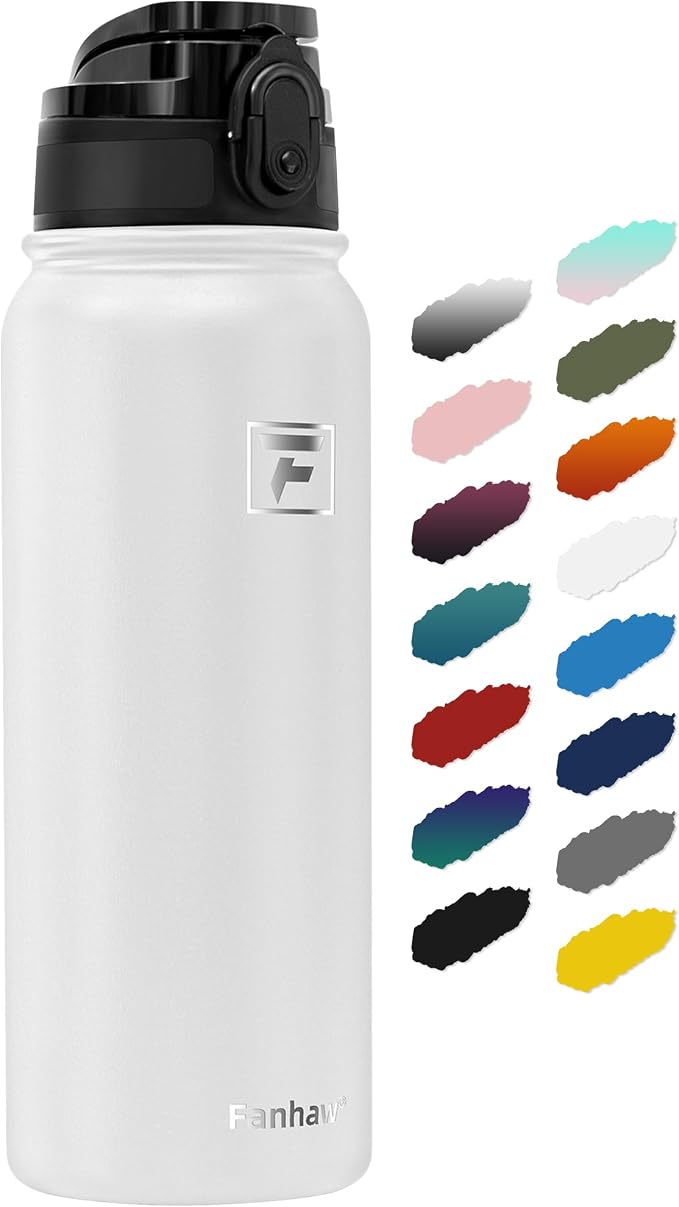 Fanhaw 20 oz Insulated Stainless Steel Water Bottle with Anti-Dust Chug Lid, Leakproof Vacuum Metal Everyday Use Bottle for Kids, Teens & Adults, Back to School Essentials (White)