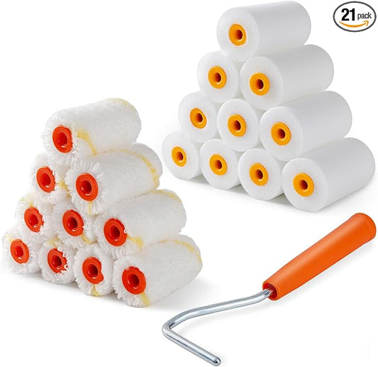 2 Inch 20 Pack Paint Roller Kit with Foam & Microfiber | High-Density Foam Roller and 3/8" Nap Microfiber Covers, Ideal for Touch-Ups On Walls, Doors, Cabinets, and Crafts