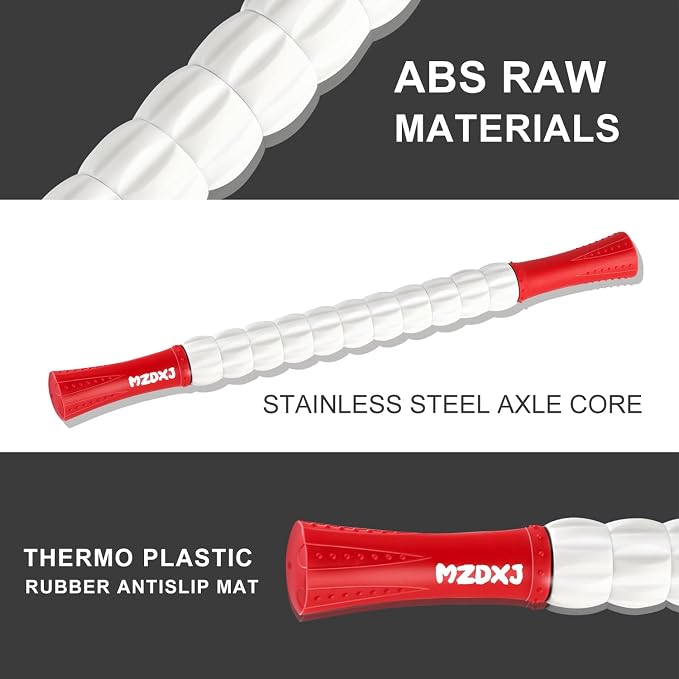 Muscle Roller Massage Roller Stick- Deep Tissue Fascia Blaster for Myofascial Pain Relief, Lymphatic Drainage & Body Sculpting, Handheld Physical Therapy & Recovery Tool (Red White inch)