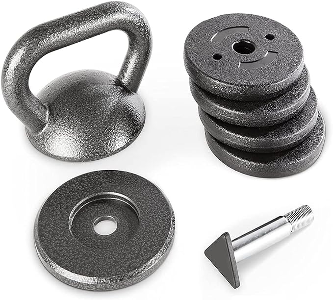 Apex 20lb Adjustable Cast Iron Kettlebell Handle, Compatible with 1” Weight Plates, Up to 50lb Load Capacity for Strength Training, Weightlifting, Home Workouts