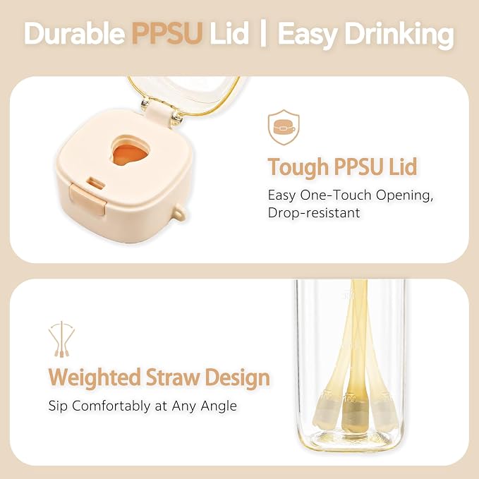 PPSU Water Bottle with Silicone Straw, 17oz Leak Proof Water Bottles | Sports Bottle, One-Touch Lid, Anti-Choking Design, Easy Sip Drinking, Portable Bottle for Gym, Hiking, Travel & Daily Use
