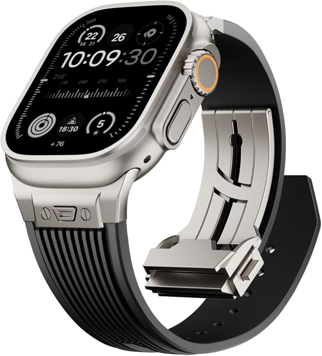 Luxury Watch Band for Apple Watch Ultra 2/Ultra 49-42mm | Metal Connector & Folding Clasp,316L Stainless Steel,Men Silicone Strap Compatible with iWatch Series 10 9 8 7 6 5 4 3 2 1 SE