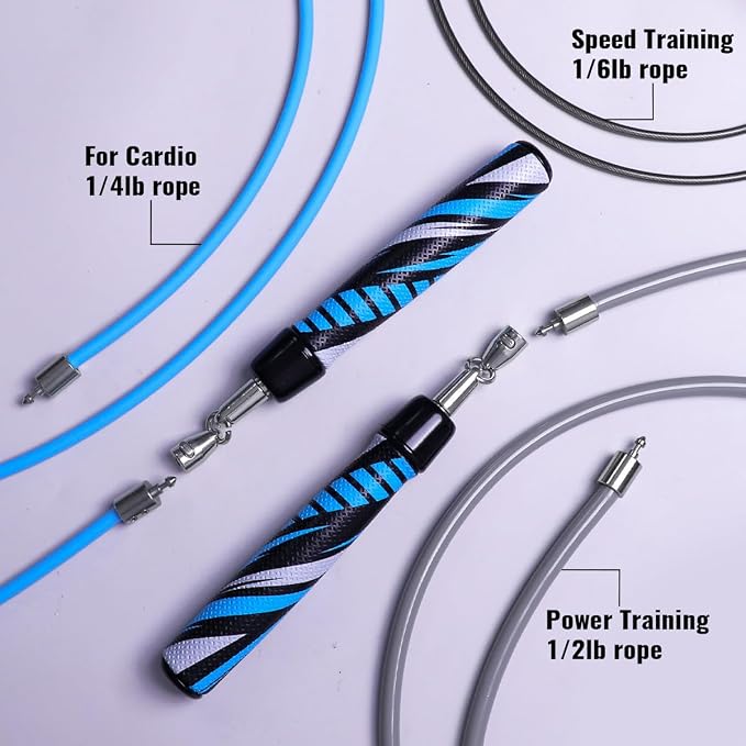 HEREROPE Weighted Jump Rope for Men Women Interchangeable 1/6lb 1/4lb 1/2lb Heavy Jump Rope- Adjustable Length, Tangle Free, Smooth Ball Bearing, Anti-slip Grip, Skipping Rope for Weight Loss