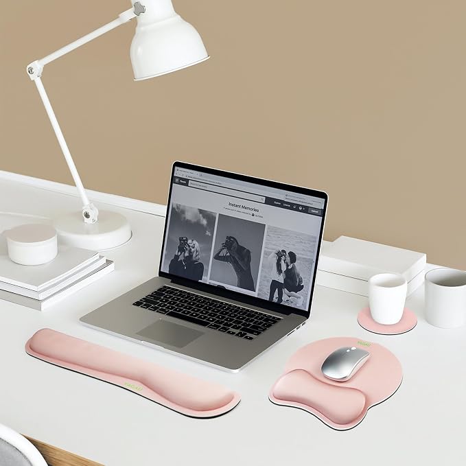 VAGAU Premium Keyboard Wrist Rest and Mouse Pad Wrist Support Pink | Ergonomic Memory Foam Set for Office, Laptop, Mac, Computer and Gaming,Comfortable Typing &Wrist Pain Relief