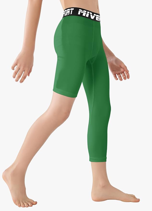 MIVEI One Leg Compression Tights Youth Boys Basketball Leg Sleeve | Kids Compression Pants Girls' Single Leg Tights 3/4 Leggings for Baseball Softball Soccer Running Football, Sports Base Layer