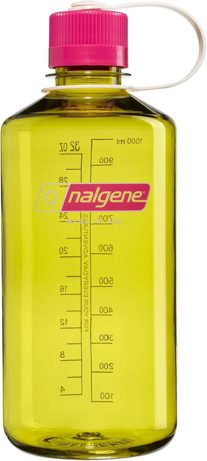 Nalgene 32 oz Narrow Mouth Water Bottle, Thrill & Motion, Endive w/Fuschia Purple