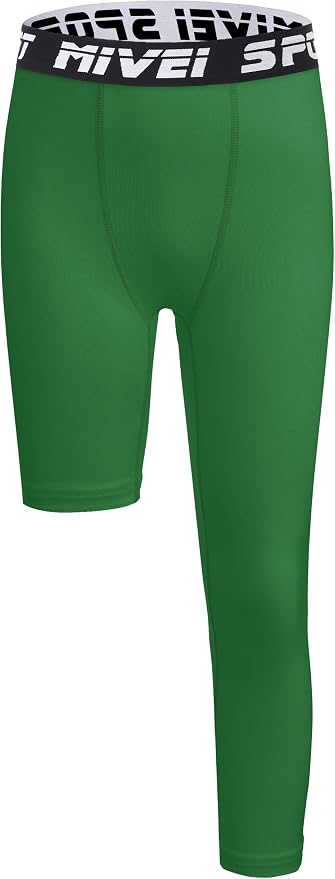 MIVEI One Leg Compression Tights Youth Boys Basketball Leg Sleeve | Kids Compression Pants Girls' Single Leg Tights 3/4 Leggings for Baseball Softball Soccer Running Football, Sports Base Layer