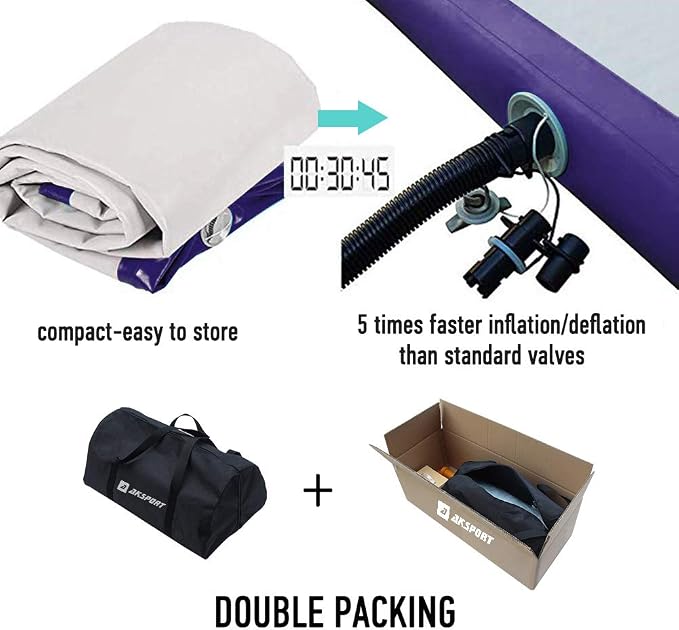 AKSPORT Gymnastics Air Mat Tumble Track Tumbling Mat Inflatable Floor Mats with Air Pump for Home Use/Tumble/Gym/Training/Cheerleading/Parkour/Beach/Park/Water
