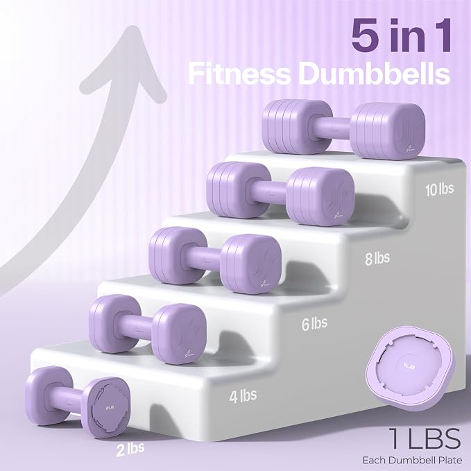 Adjustable Dumbbell Set of 2: Sportneer 4 in 1 Free Weights Dumbbells Set for Women, Hand Weights for Women at Home, Available in 5 lb × 2 and 10 lb × 2 Sets with Soft Rubber Handle for Home Gym Exercise Training