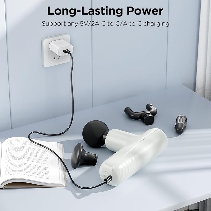 Mini Massage Gun, Powerful Handheld Muscle Massager for Muscle Relaxation, Deep Tissue Percussion Small Massage Gun Travel Massager with 4 Massage Heads Silent Brushless Motor, White