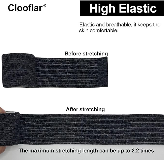 16 Pack Self Adhesive Bandage Wrap 2 Inches | 2" X 5 Yards Black Elastic Cohesive Bandage Wrap for Sports, Wrist, Ankle and Vet Wrap, Grip Tape
