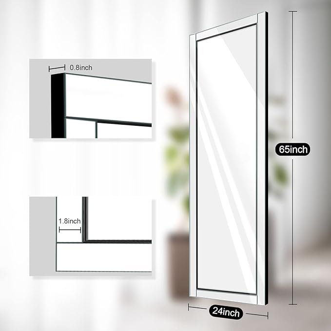 Syndra 65x24 Full Length Wall Mirror, Large Rectangle Mirrors with Reflect Frame, Wall Mounted/Hanging, Full Body Mirror for Bedroom, Living Room, Bathroom, Dressing Room & Gym Decor