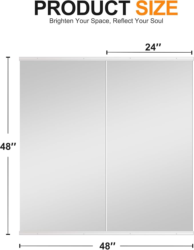Delma Home Gym Mirror,48''x24''x2PCS White,Large Full Body Tempered Glass Frameless, Wall-Mounted for Gym, Yoga, Garage, Bedroom, Bathroom