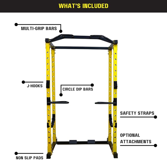 HulkFit Power Rack, Multi-Function Squat Rack with LAT Pull Down, Power Cage with Pulley System, Strength Training Home Gym Equipment with Workout Equipment Attachments, Cable Machine for Home Gym
