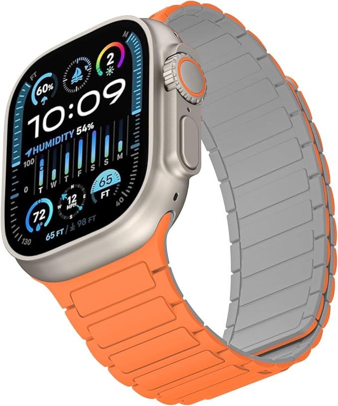 Magnetic Band Compatible with Apple Watch Ultra 3/2/1 Band for Men 49mm 46mm 45mm 44mm 42mm, Silicone Sport Waterproof Loop Strap Magnet Link for iWatch Series SE 11 10 9 8 7 6 5 4 3 2 1