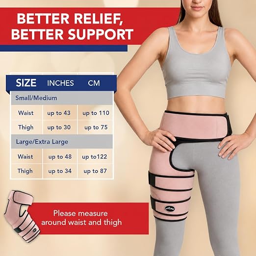 Dr. Arthritis Hip Brace, Adjustable Sciatic Nerve Brace & Stabilizer for Pulled Muscles & Injury Recovery, Hamstring Compression Sleeve Support, Sciatica Pain Relief Devices for Men & Women (Pink, S/M)