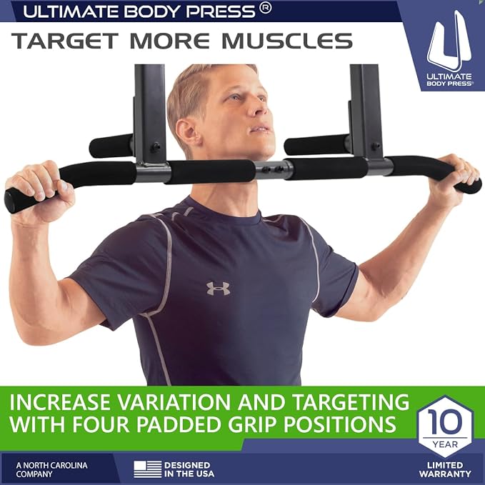Joist Mount Pull Up Bar with Extra Hardware and Mounting Template for Easy Install to Beam or Rafter by Ultimate Body Press