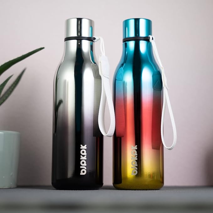 BJPKPK 18oz Insulated Water Bottle, Stainless Steel Bottle with Carry Strap | Keep Cold & Hot Vacuum Insulation, Leak-Proof BPA-Free Design, Slim Bottle Fits Most Cup Holders for Gym, Office & Travel