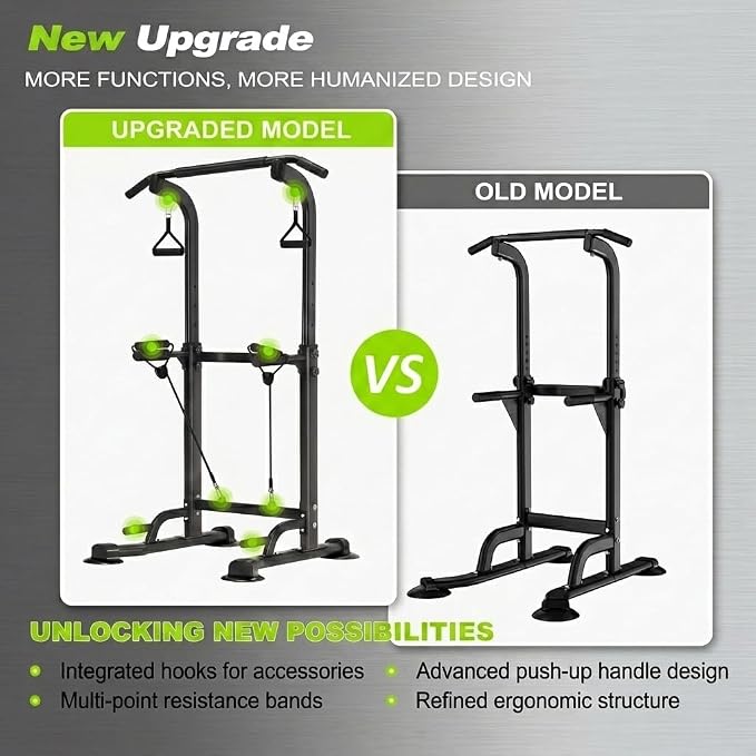 Power Tower Pull Up Dip Station Adjustable Height 330lbs Home | Space-Saving Design,Easy to Assemble,Pull-Ups,Dips,Push-Ups,Strength Training,Improving Posture,Fits Users Under 6 FT