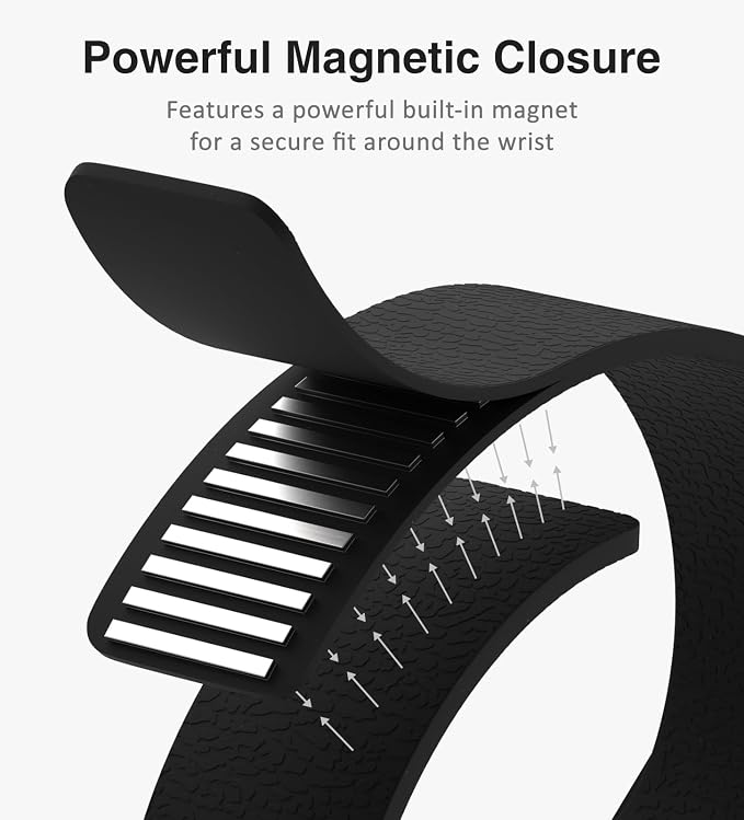 Magnetic Silicone Band Compatible with Apple Watch Band 42mm 41mm 40mm 38mm Series 11 10 9 8 7 6 5 4 3 & SE 3/2/1 Strong Magnetic Clasp, Waterproof & Adjustable (Black)