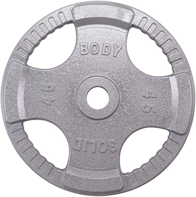 Body-Solid (OST255) Cast Iron Olympic Quad Grip Design Weight Plate Set - Free Weights, Dumbbell Plates, 2 Inch Standard Hole for All Barbell Types, 255 Pound Total Weight Sets