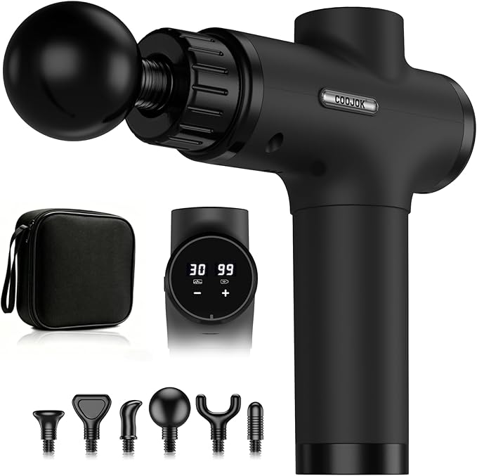 Massage Gun, Deep Tissue Percussion Massager 30 Speeds for Pain Relief | Handheld Electric Back & Neck Muscle Massager with 6 Massage Heads for Athletes, Men & Women (Black)