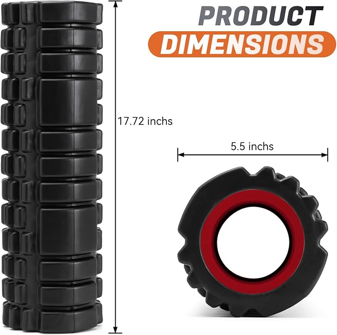Foam Roller for Deep Tissue Massager, Patented Exercise Roller | 18" Trigger Point Foam Roller for Muscle Recovery, Physical Therapy, Improves Mobility, Fitness, Yoga and Pilates, Black