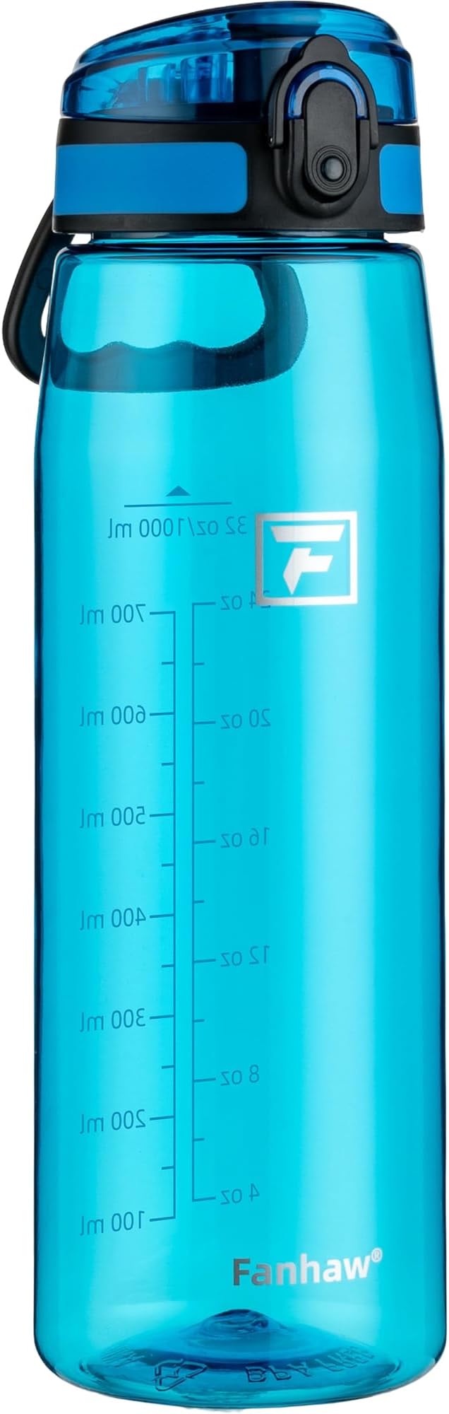 Fanhaw 32 oz Clear Plastic Water Bottle, BPA Free Leakproof Tritan Sports Water Bottle with Chug Lid, Wide Mouth Reusable Bottle for Gym, Travel, School & Office (Classic Blue)