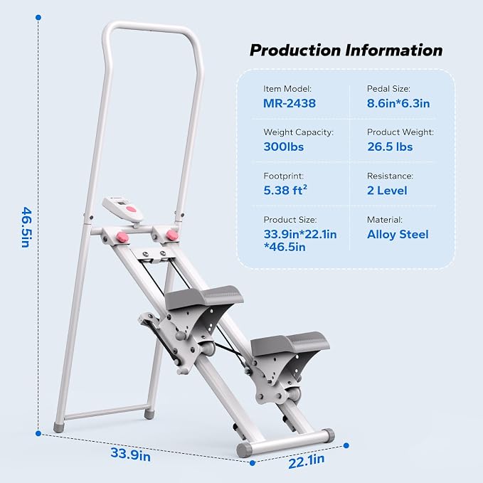 MERACH Stair Stepper with Adjustable Resistance, Foldable Stair Climber | Multi-Level Resistance, 3 Adjustable Angles, Stable Triangle Design, 300 lbs Capacity, Foldable Stair Climber, LCD Monitor