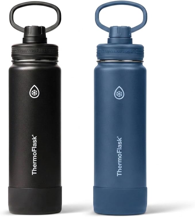 ThermoFlask Insulated Water Bottles, Spout Lid, 2-Pk, 24 oz, Blue/Black