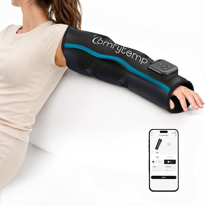 Comfytemp Air Compression Arm Massager for Circulation and Pain Relief, S | Recovery for for Tennis Elbow, Edema, Portable Full-Arm Compression Sleeve, Ideal for Men Women (Fits Upper Arm 8.5"~13")