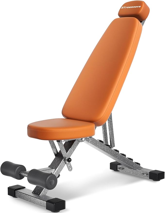 Fitness Bench, Adjustable, Comfortable, Fashionable, Foldable and Extended Headrest with 192 Positions Incline Decline 900LBS Home Gym Bench for Strength Training