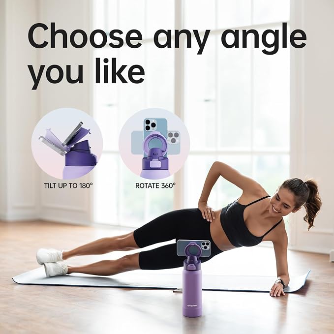 Insulated Magnetic Water Bottle - Reusable Stainless Steel Bottle with MagSafe Compatible Phone Holder - Keeps Cold for 24 Hours - Perfect for Gym, Sports, and Travel - Lavender 32oz
