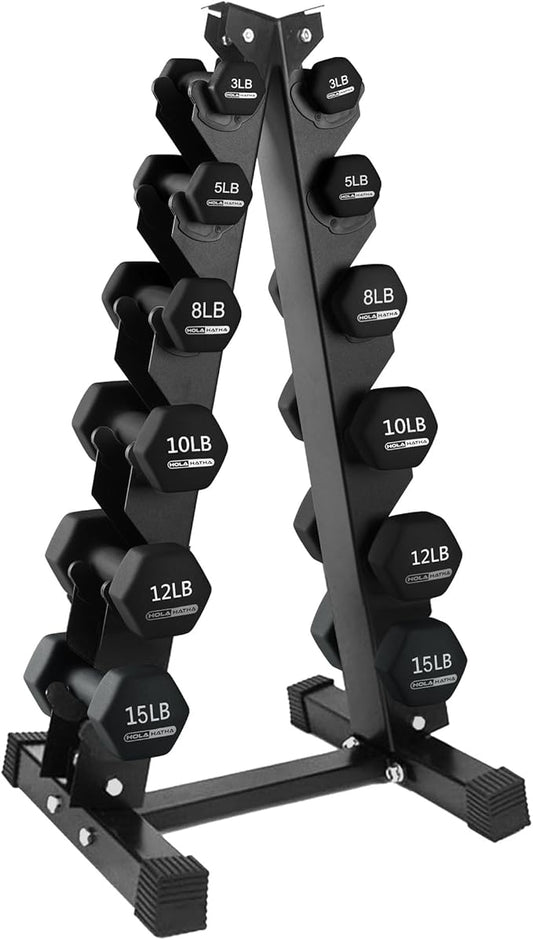 HolaHatha 1, 2 and 3 lb Neoprene Dumbbell Strength Training Weight Set with Rack
