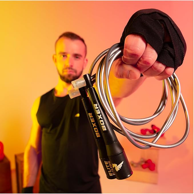 EliteSRS 10 Foot Outdoor Rated 5Mm Pvc, Boxer Jump Rope 3.0 with Smooth Action Polymer Handles and Ergonomic Slip-Resistant Dimpled Grips | Professional boxing rope. Smooth-action handles with slip-resistant grips. Fitness and cardio.