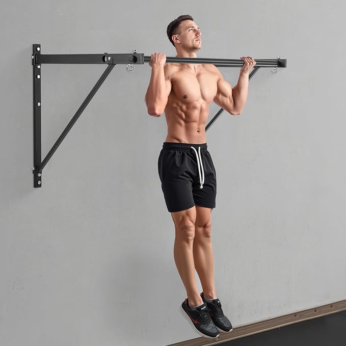 VEVOR Pull Up Bar, Multi-Grip Wall Mounted Pull Ups, 50 in Width Multifunctional Chin Up Training Station, Heavy Duty Steel Upper Body Workout Bars with Hangers, 440 lbs Weight Capacity, for Home Gym