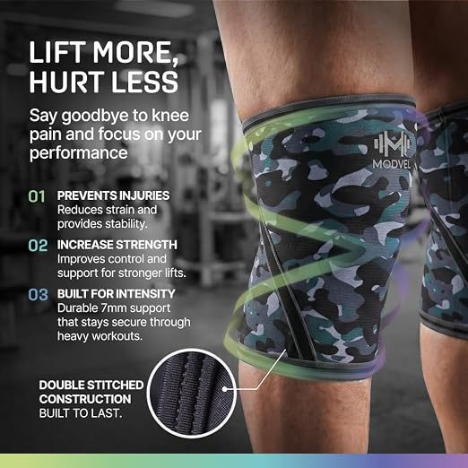 Modvel Strength 7mm Knee Sleeves (Pair) for Weightlifting & Powerlifting (USPA, IPL Approved) | High-Performance Knee Compression Support For Squats, Weight Lifting - Men and Women
